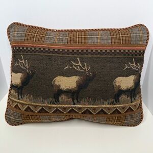 Vintage Croscill Caribou Deer Pole Blue Brown Plaid Bed Throw Pillow